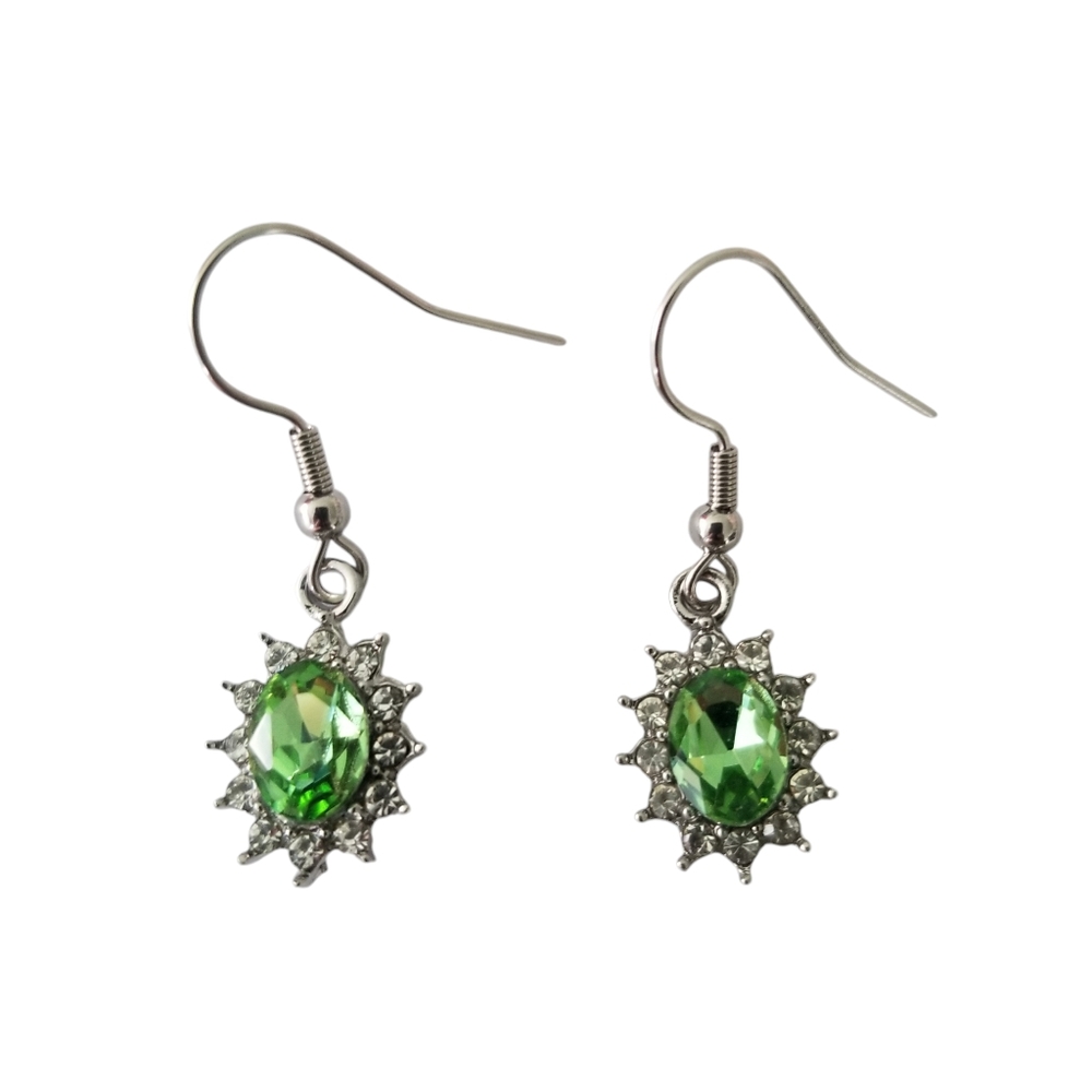 Oval Rhinestone Earrings (green)